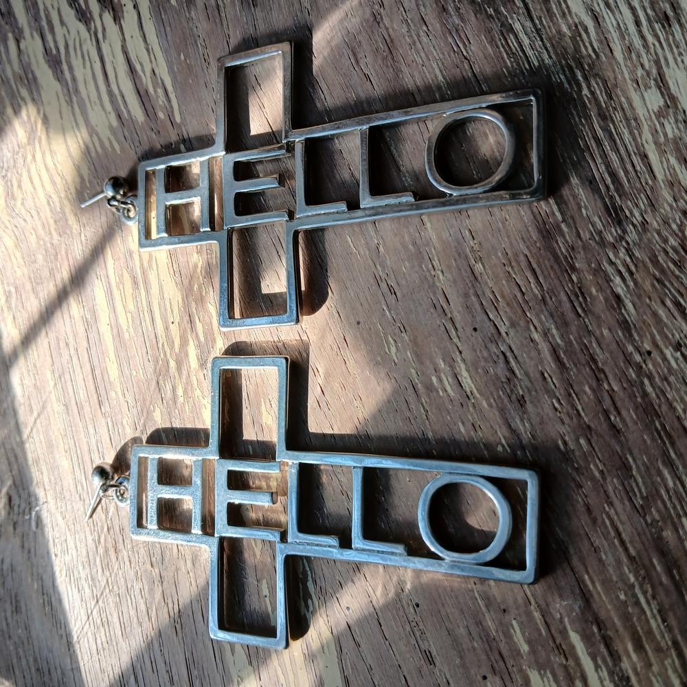 ASOS Silver Cross 'HELLO' Earrings